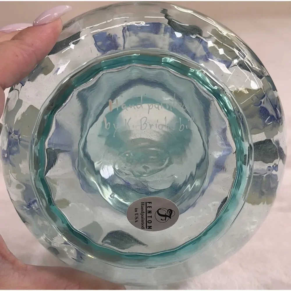 Fenton Vase Cobalt and Aqua Tranquility Hand Painted By DK Brightbill 6.25